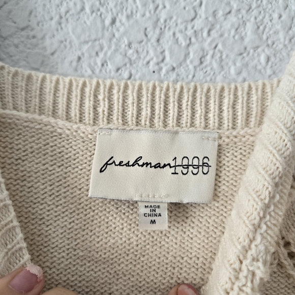 Freshman 1996 M Ivory Pintelle Knit Cropped tank and Arm Sweater Set - Picture 8 of 9